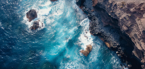 Drone view of Tenerife south coast with Atlantic ocean created with Generative AI technology