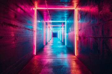 Fototapeta premium Abstract square neon background. futuristic technology