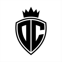 DC Letter monogram shield and crown outline shape with black and white color design