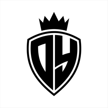 recommend clip art: DY Letter monogram shield and crown outline shape with black and white color design
