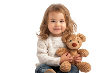 Little Girl Sitting on Floor Holding Teddy Bear