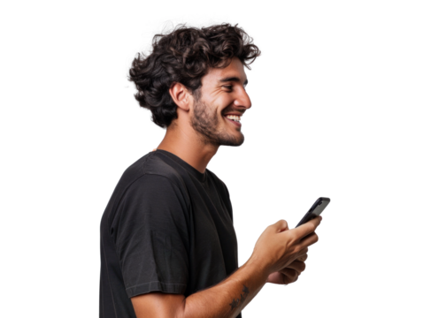 Smiling South American Man with Phone