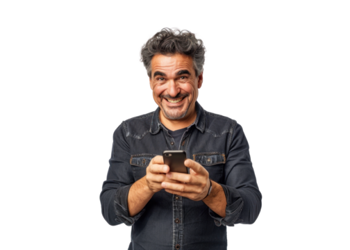 Smiling South American Man with Smartphone