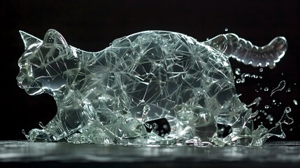 Obraz premium Sculpture of a cat stepping on water made from broken glass.