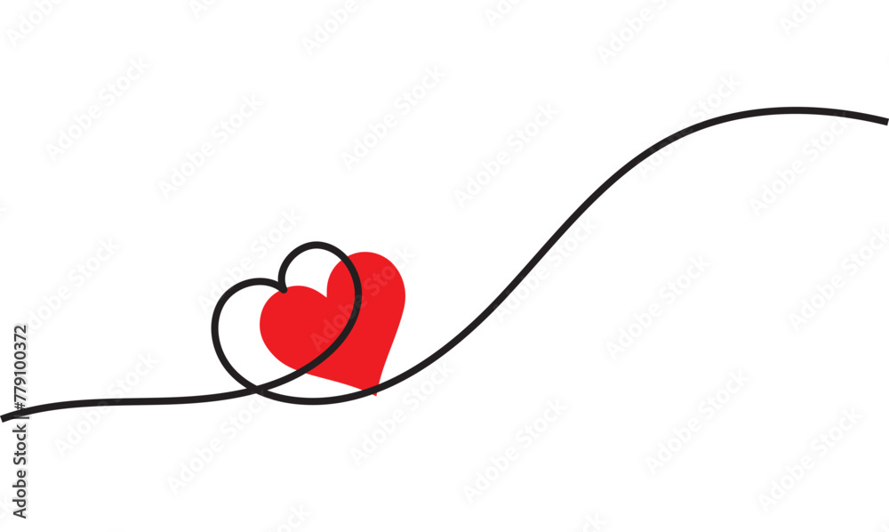 Fototapete one continuous drawing of heart and color shape love sign. thin contour and romantic symbol for gree