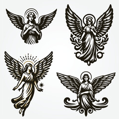 Obraz premium Angel goddess colored vector vintage 4 logo set collection