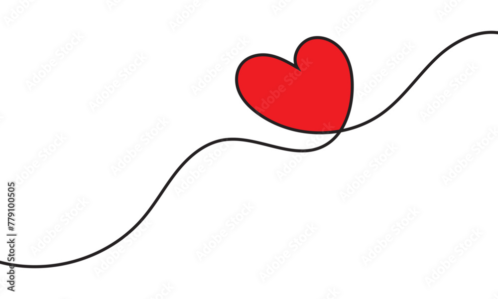 Fototapete one continuous drawing of heart and color shape love sign. thin contour and romantic symbol for gree