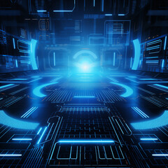 Digital Abstraction in Blue: Futuristic Circuitry Realm