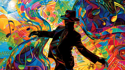 Rhythmic Symphony: Dance Silhouette against a Canvas of Colors