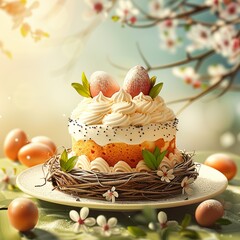 Easter cake with eggs.