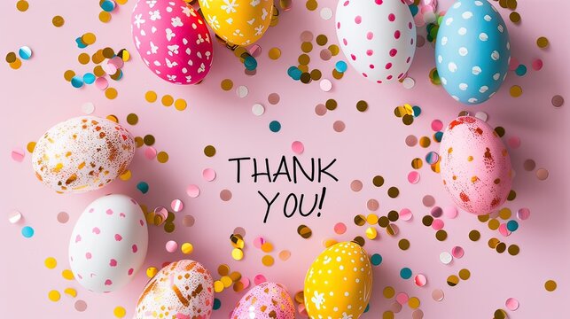 thank you greeting with Easter eggs, pink background