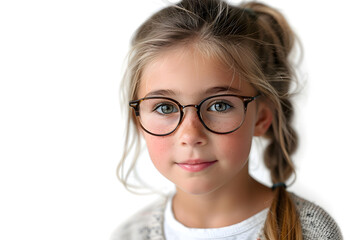 Obraz premium Closeup portrait of beautiful caucasian kid girl with glasses, isolated on a white background