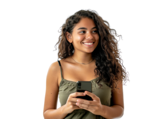 South American Woman with Phone Smiling