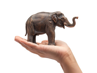 Elephant on hand on transparent background PNG. Difficult concepts made easy.