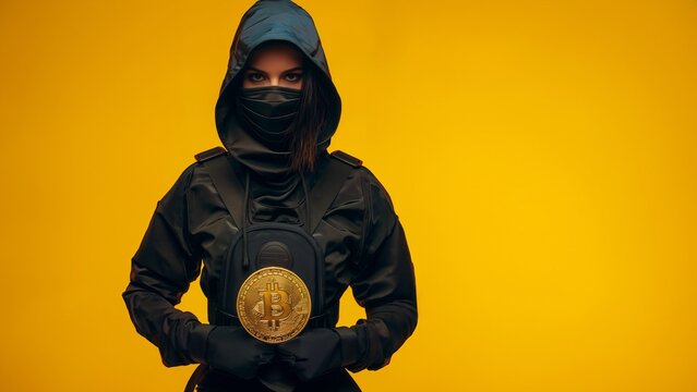 Nija Frau verh&uuml;llt h&auml;lt goldenen Coin in der Hand, ai generativ
