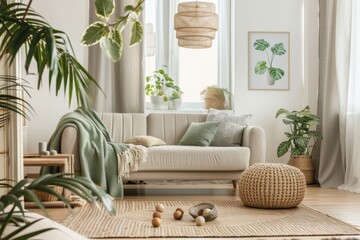 Cozy Pastel Living Room With Furniture and Plants