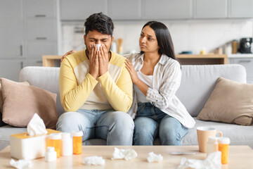 Indian Man Suffering From Flu With Supportive Partner at Home
