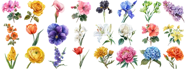 Möbelaufkleber Watercolor flower set isolated background. Various floral collection of nature blooming flower clip art illustration element for retro flora wedding or romantic valentine card. crisp edges cut out. © Summit Art Creations