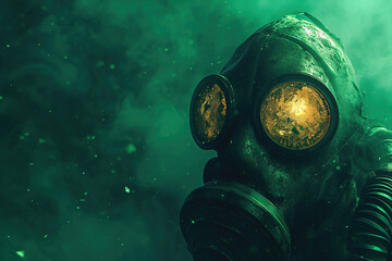 Stalker wearing a gas mask in acid green smoke