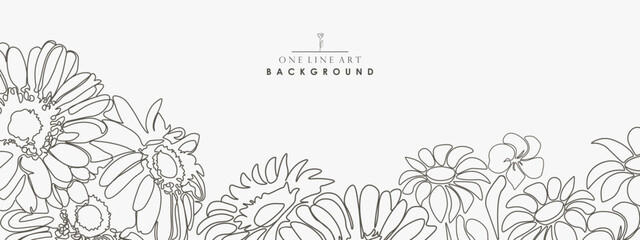 Beautiful floral vector hand drawn background. Elegant print with drawing contour flowers. Vintage abstract cover, banner, card, template. brochure, placard and etc