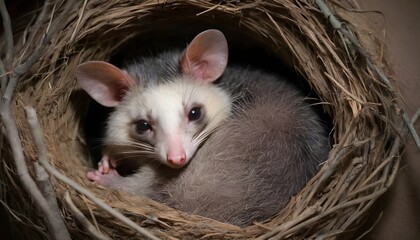 A Possum Curled Up In A Cozy Nest
