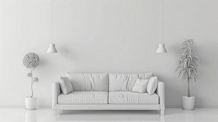 modern room with white furniture and white lamp 