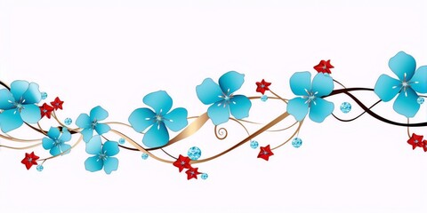 Delicate blue flowers with red accents.