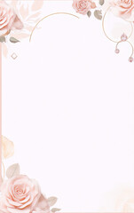 Delicate blush roses and gold accents frame a blank space.
