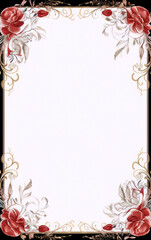 Ornate floral frame in red and gold.
