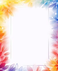 Colorful floral frame, vibrant leaves, empty white center.

