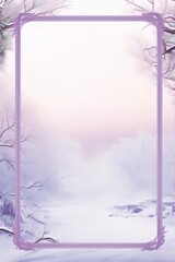 Winter landscape, frosted trees, soft purple hues.
