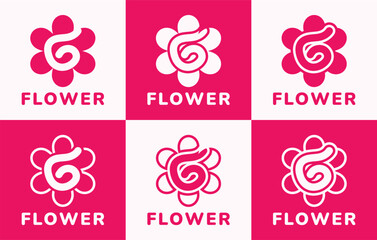 Set of letter G pink flower logo. This logo combines letters and pink flower shapes. Suitable for flower shops, flower farms, flower accessories shops and the like.