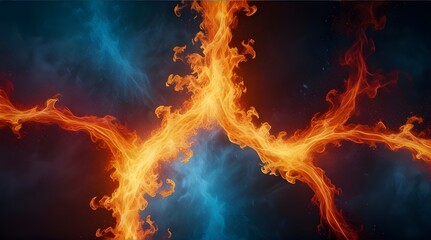 Abstract Fire and Ice element against (vs) each other background. Heat and Cold concept
 .Generative AI