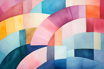 Geometric shapes abstract watercolor background in pastel colors