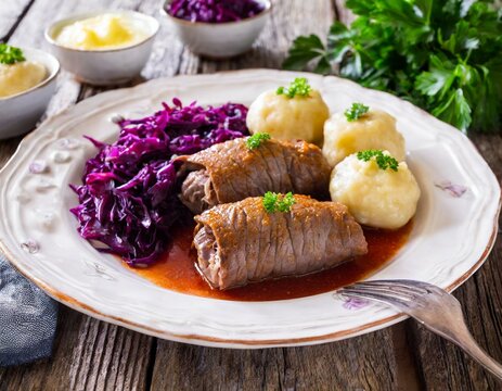 Rinder Rouladen mit Kl&ouml;&szlig;en und Rotkraut 