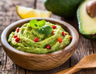 Guacamole auf Holzhintergrund