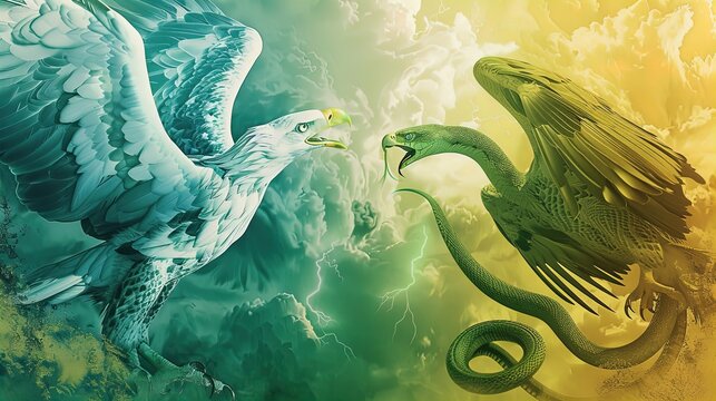 Sky Meets Scales: Eagle and Serpent in a Mythical Dance.
