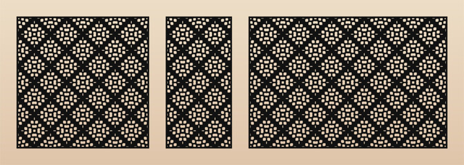 Laser cut pattern. Vector design with elegant geometric texture, abstract floral grid, leaves mesh. Islamic style ornament. Template for cnc cutting panels of wood, metal. Aspect ratio 1:1, 1:2, 3:2 - 779116305