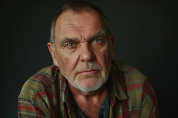 Obraz premium A man with a beard and green eyes is wearing a plaid shirt