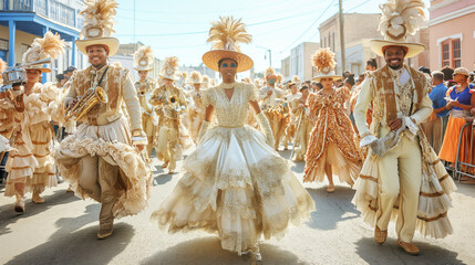 Vibrant Traditional Carnival Parade with Dancers in Elaborate Costumes