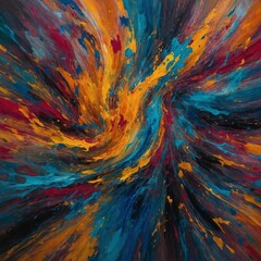 abstract colorful painting where colors colliding and taking different shapes.