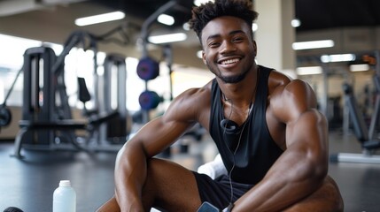 A Smiling Man Resting at Gym