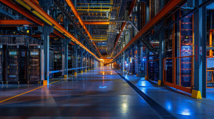 A sophisticated dana center with rows of servers and cooling systems, momentarily idle but ready to store and process vast amounts of digital information