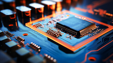 Fototapeta na wymiar Computer circuit board technology macro image. Semiconductor and circuit board. Electronic circuit board. technology style concept 