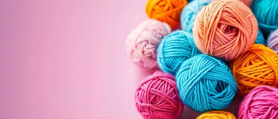 Colorful Yarn Balls for Crafting on Pastel Background. Concept Crafting Inspiration, Yarn Art, Pastel Aesthetics, DIY Projects, Colorful Creations - obrazy, fototapety, plakaty