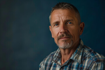 Fototapeta premium A man with a beard is wearing a plaid shirt