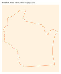 Wisconsin, United States. Simple vector map. State shape. Outline style. Border of Wisconsin. Vector illustration.