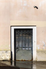 Fototapeta na wymiar An old metal door with a grille