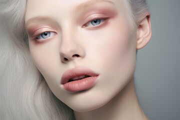 Fototapeta premium a realistic photo of a close-up of light skinned blonde waering gorgeous pink make-up