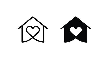 House with heart shape, love home symbol, vector illustration isolated on white background stay home, sticker line and flat icons set, editable stroke isolated on white, linear vector outline illustra